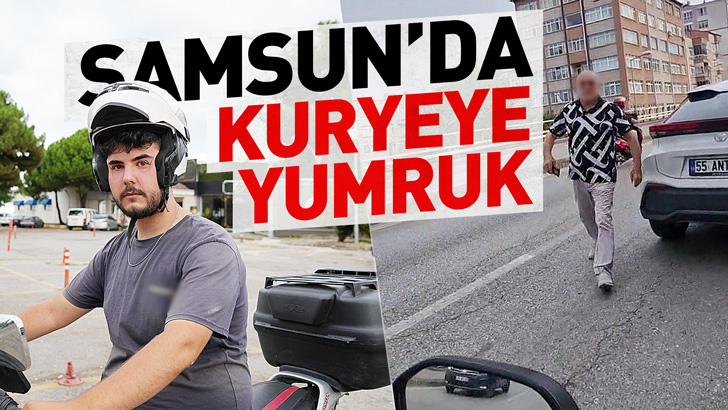 Samsun'da kuryeye önce hakaret sonra yumruk: O anlar kamerada